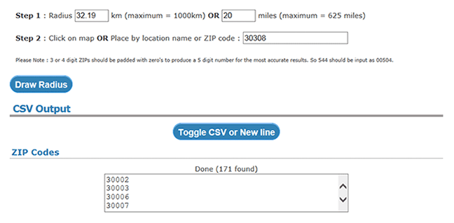 Zip Code sample