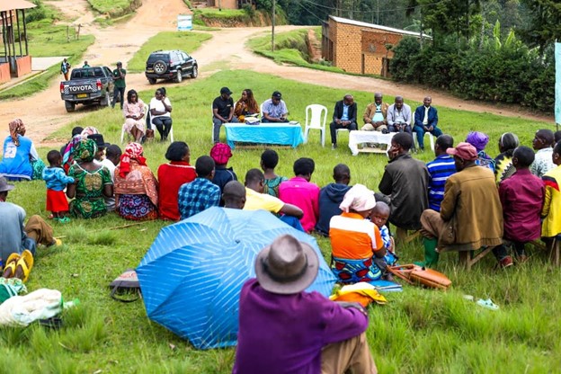 Residents and local leaders in community meeting in Rwanda