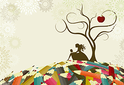 Illustration of a person reading under a tree