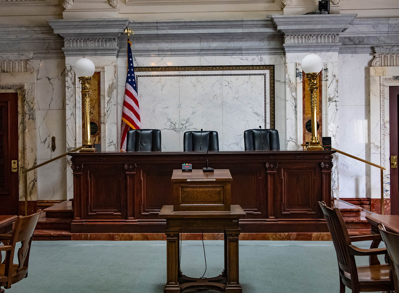 Inside an empty courthouse