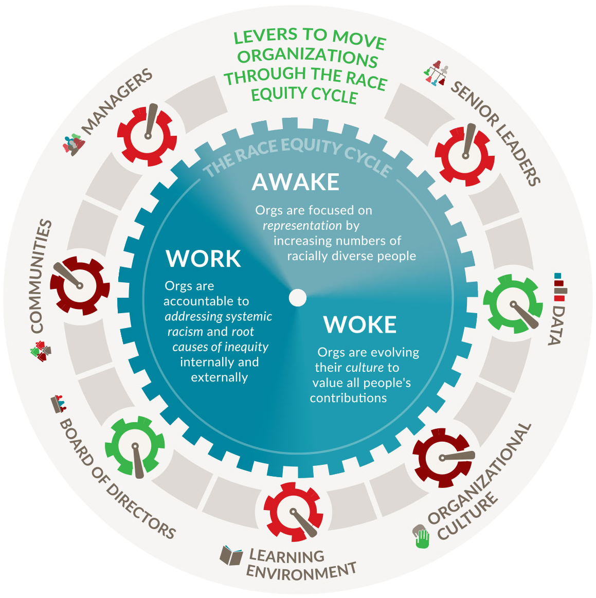 Levers to Move Organizations Through The Race Equity Cycle