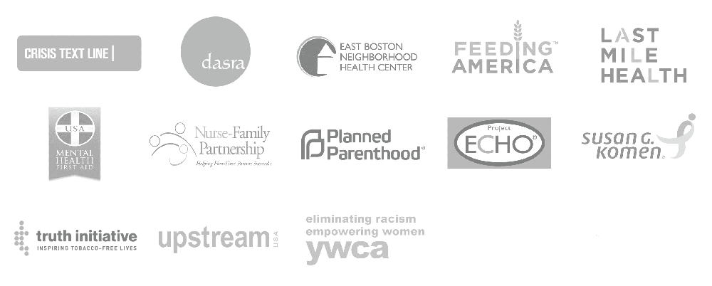 Logos of public health nonprofits with which we have worked