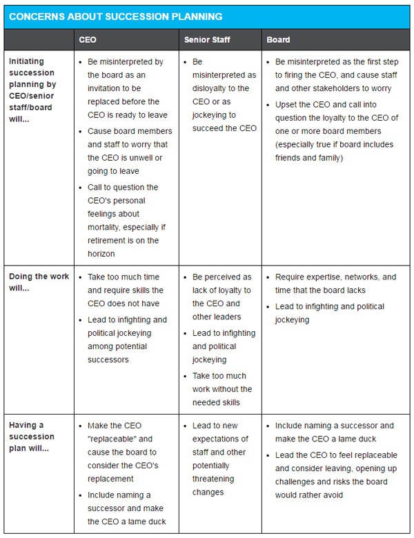 Table: concerns about succession planning